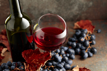 Poster - Red wine and blue grapes.