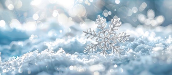 Poster - Snowflakes on a snow-covered background with copy space image.