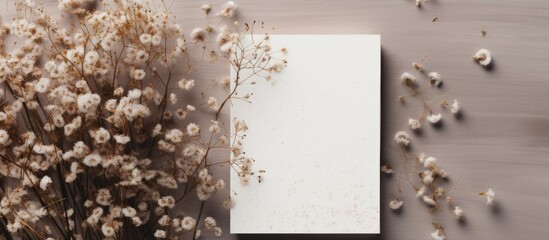 Aufkleber - Wedding invitation mockup featuring dry gypsophila on a blank card with botanical design, including copy space image.