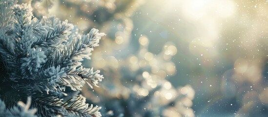 Aufkleber - Selective focus image of winter-covered trees and plants, creating a natural scene with copy space image.