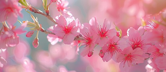 Poster - Kawazu cherry blossoms in peak bloom, showcasing a stunning display with copy space image.