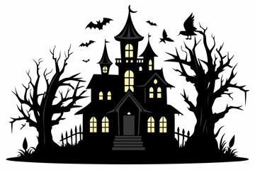 Canvas Print - A Silhouette Vector Of Halloween Haunted House, Haunted House silhouette collection. scary halloween house bundle set,halloween at night and bats house logo