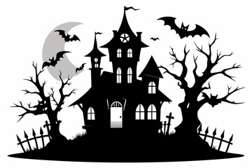 Wall Mural - A Silhouette Vector Of Halloween Haunted House, Haunted House silhouette collection. scary halloween house bundle set,halloween at night and bats house logo