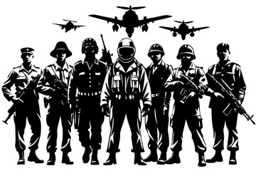 Wall Mural - Silhouettes of USA Army Combat Soldiers,soldiers Vector bundle, Silhouette, Vector, icons,illustration, design.
