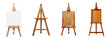 © antkevyv - Different types wooden easels with blank canvas isolated on transparent background, supplies creativity expression imagination