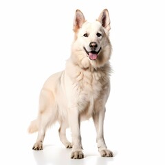 Wall Mural - White shepherd dog breed standing against white background, AI Generated