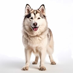 Wall Mural - West Siberian laika dog breed standing against white background, AI Generated