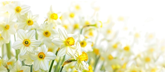 Aufkleber - Dazzling daffodils set against a white backdrop with copy space image.