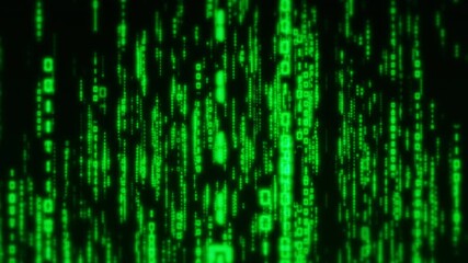 Green digital matrix dynamic background, one and zero bits