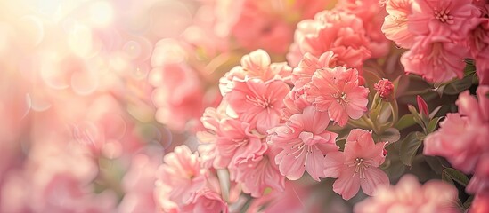 Aufkleber - Close-up view of blooming pink flower bushes with a soft focus, providing copy space in the image.