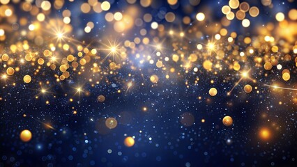 abstract background with Dark blue and gold particle. Christmas Golden light shine particles bokeh on navy blue background. Gold foil texture. Holiday concept.