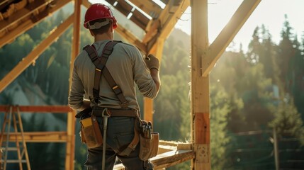 Wall Mural - The carpenter wearing a helmet