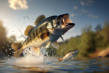 Largemouth Bass Leaping from the Water