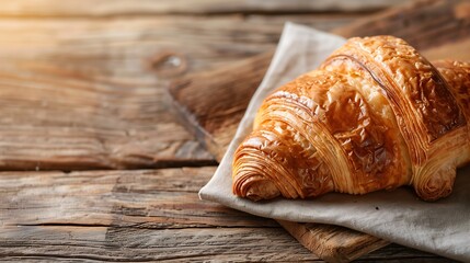 Poster - Close-up of a freshly baked French croissant on a napkin