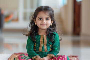 Wall Mural - cute little indian girl wearing kurti and frock