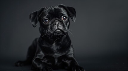 Poster - Cute black Pug portrait with copy space studio background