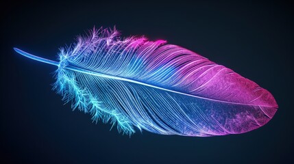 Wall Mural - beautiful flotation feather neon color background on dark background  