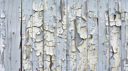 Poster - Wooden wall with peeling white paint