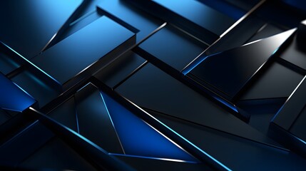 3d rendering of blue and black abstract geometric background. Scene for advertising, technology, showcase, banner, game, sport, cosmetic, business, metaverse. Sci-Fi Illustration. Product display