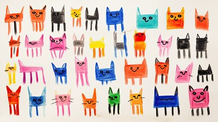 Poster - A child's drawing of cats on white paper