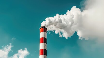 Poster - Power plant chimney against a blue sky empty space