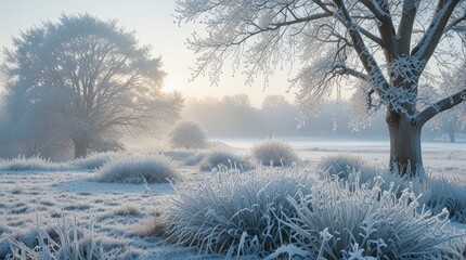 Canvas Print - snow covered trees in the fog