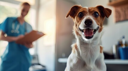 Poster - The happy dog at vet clinic