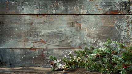 Wall Mural - Antique backdrop with pine blossom atop wooden surface