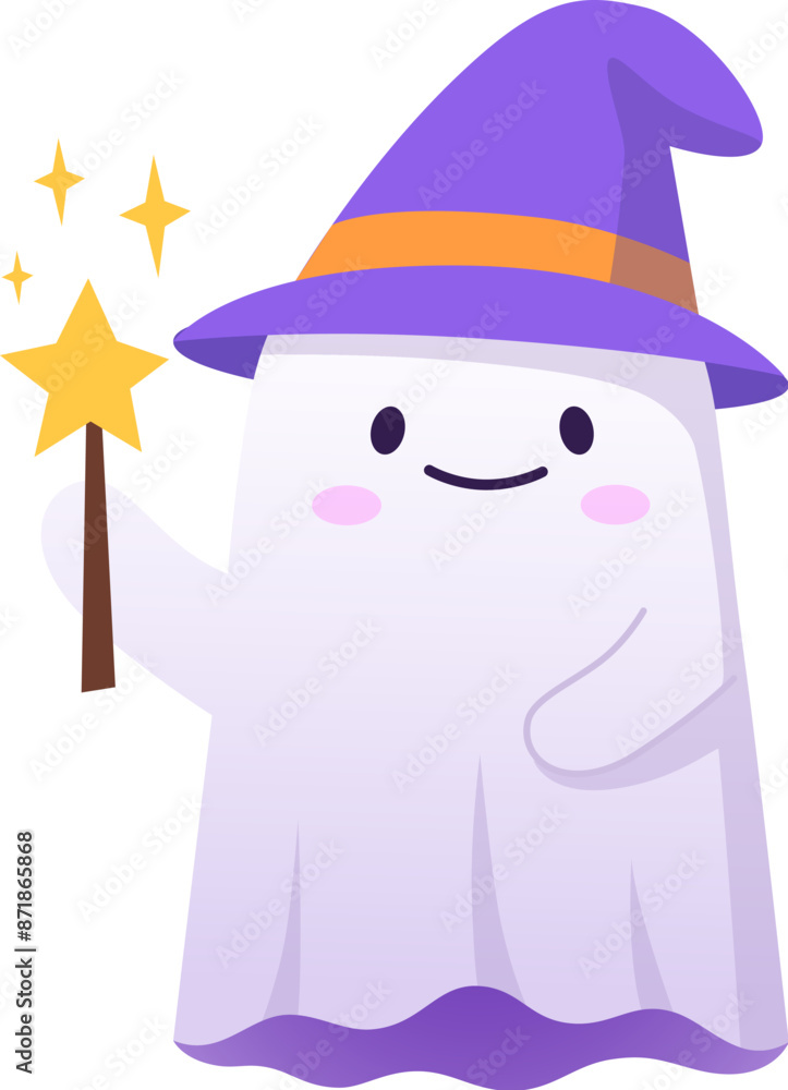 Halloween kawaii ghost character donning a charming witch hat and ...