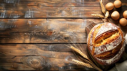 Wall Mural - Bread on wooden background