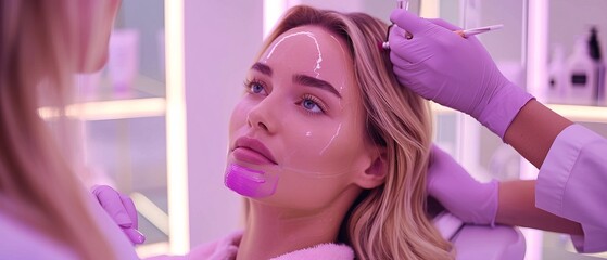 Wall Mural - A blonde woman getting a facial treatment in a beauty salon