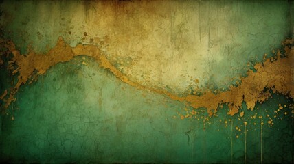 abstract textured grunge background, green and golden