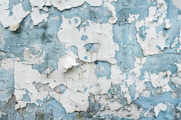 Wall Mural - White blue gray peeling painted wall. Old building wall with cracked flaking paint. Weathered rough painted surface cracks and peeling