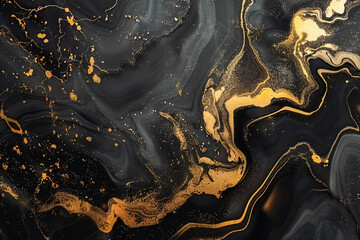 Wall Mural - Abstract modern black gold liquid marble background