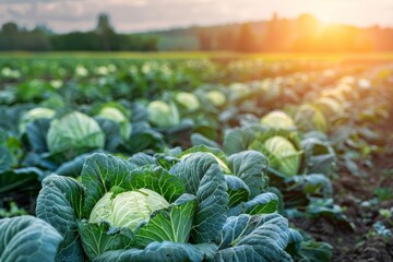 Sticker - Cabbage field on farm with ripe harvest