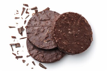 Poster - Coconut biscuit in dark chocolate round cookies on white background