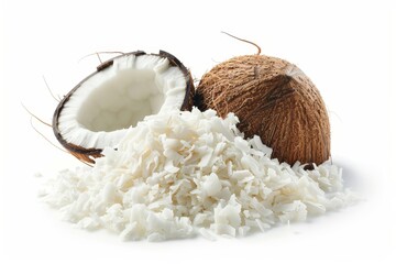 Canvas Print - Coconut half and shredded coconut isolated on white