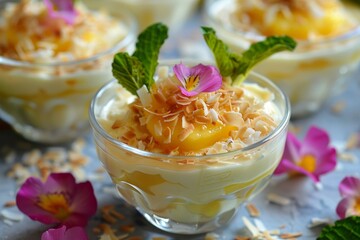 Poster - Coconut mango cream topped with coconut chips