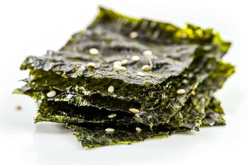 Sticker - Crispy seaweed on white background Japanese seaweed sheets