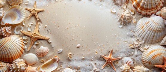 Wall Mural - A beach scene with shells and starfish