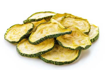 Wall Mural - Dehydrated zucchini slices on white backdrop