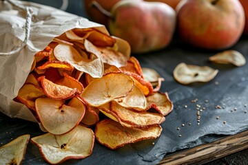 Canvas Print - Dried Pear Diet Chips in paper packaging Natural healthy snack