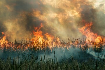 Poster - Fiery field damage to nature and agriculture