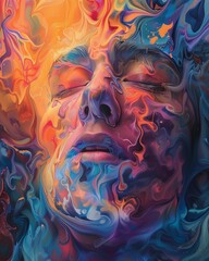 Wall Mural - ai generated illustration of a vibrant, abstract human face with swirling colors