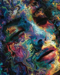 Wall Mural - ai generated illustration of a vibrant, abstract human face with swirling colors