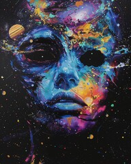 Wall Mural - ai generated illustration of a vibrant, abstract human face with swirling colors