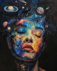 Wall Mural - ai generated illustration of a vibrant, abstract human face with swirling colors
