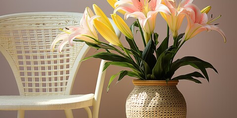 Poster - White Chair and Lily Bouquet