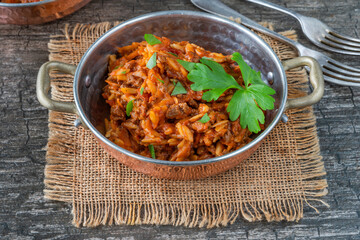 Canvas Print - Orzo pasta bolognese with meatless quorn mince