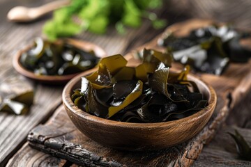 Wall Mural - Fresh konbu alga on wooden plate